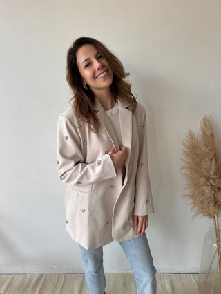Silver hearts beige blazer