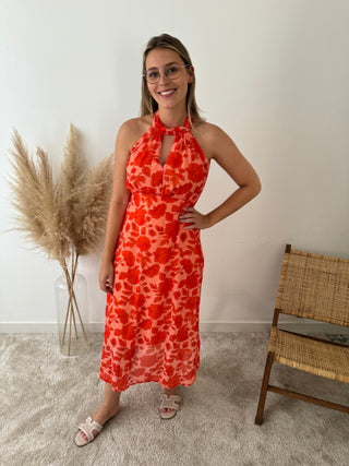 Orange flowers halter dress