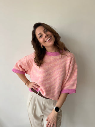 Fuchsia details pink knit