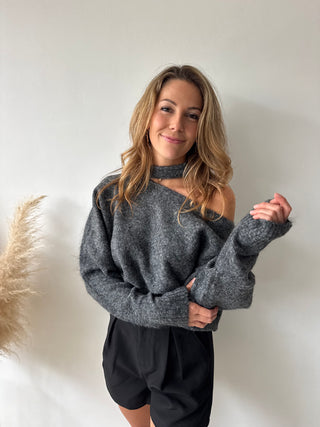 Dark grey cut out knit