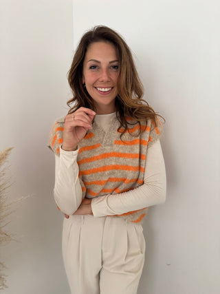 Orange striped sleeveless knit