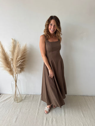 Brown flare maxi dress