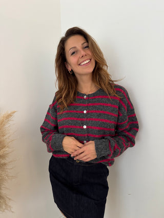 Fuchsia stripes grey knit