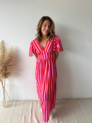 Pink fuchsia striped maxi dress