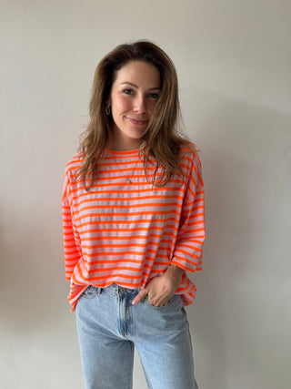 Orange pink striped soleil top