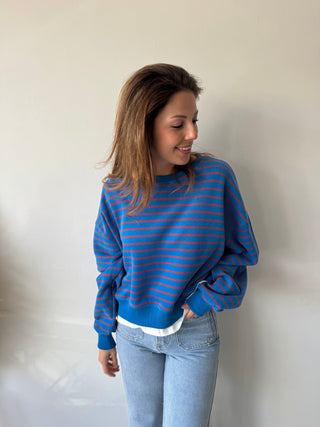blue red striped sweater