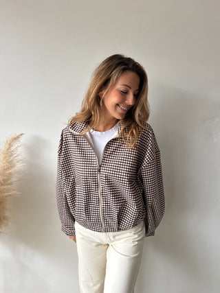 Brown checked zipper jacket