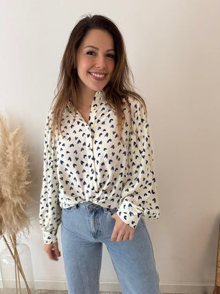 Blue hearts white blouse