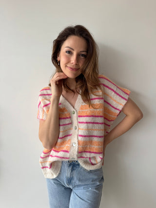 Orange pink button knit