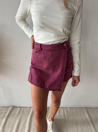 Burgundy denim skort
