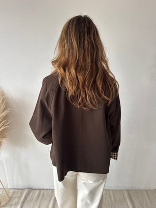 Brown checked trench jacket