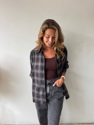 Brown blue checked shirt