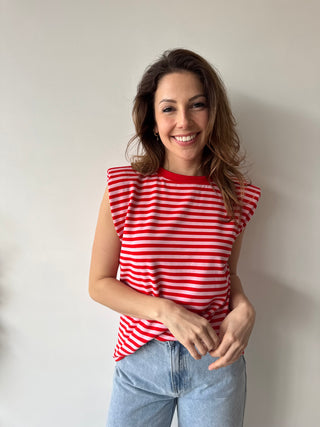 Pink red striped sleeveless top