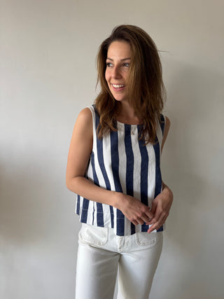 Denim blue striped top