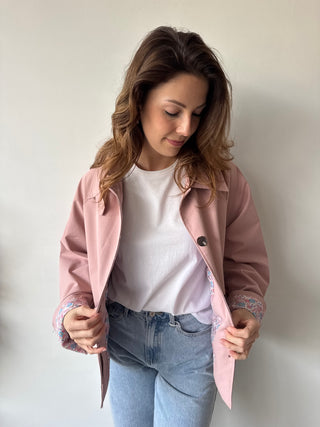 Flower details pink trench jacket