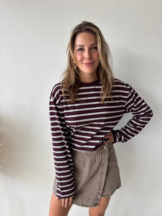 Grey burgundy striped longsleeve