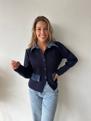 Denim details navy knit
