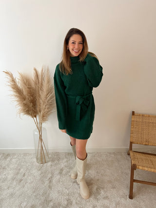 Green turtleneck sweater dress