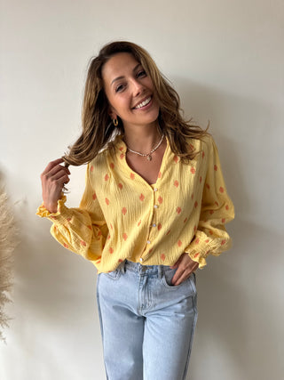 Orange leaves yellow tetra blouse