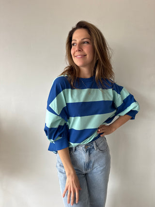 Blue turqoise striped top