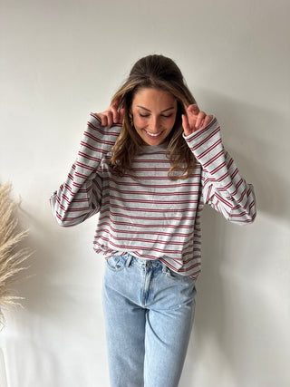 Red grey striped longsleeve