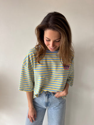 Blue yellow striped amour t-shirt