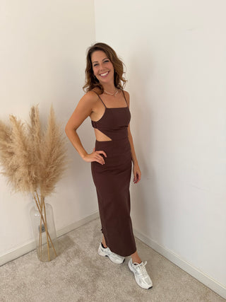 Cut out linen brown dress
