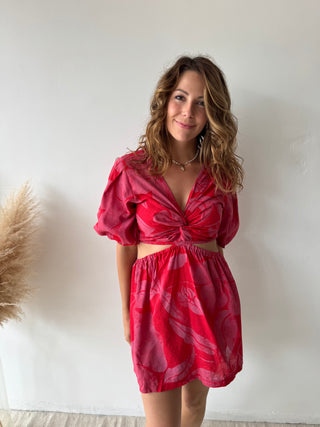 Pink red cut out dress