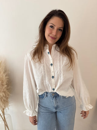 Blue flowers white blouse