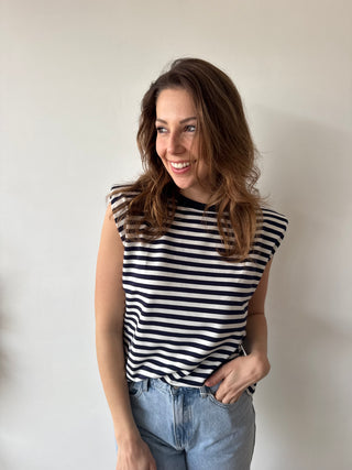 Navy white striped sleeveless top
