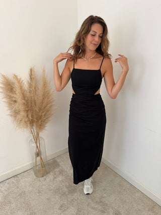 Cut out linen black dress