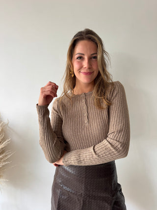 Soft taupe ribbed knit top