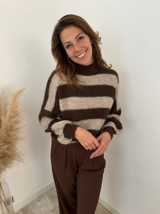 Brown beige striped knit