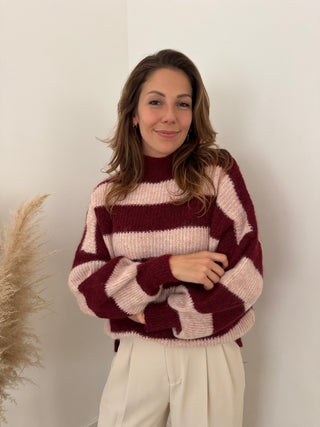 Burgundy pink striped knit