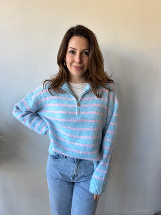 Blue pink striped soft knit