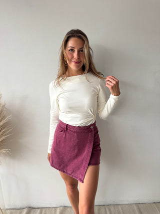 Burgundy denim skort