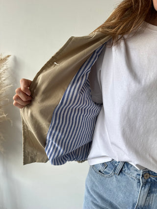 Blue striped detail trench jacket