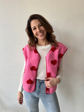 Red hearts fuchsia bodywarmer