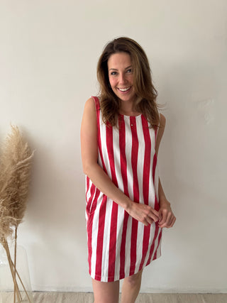 Red striped denim dress