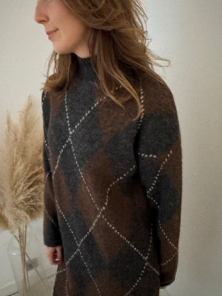 Grey brown argyle sweater dress