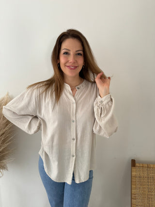 Long sleeves linnen beige blouse