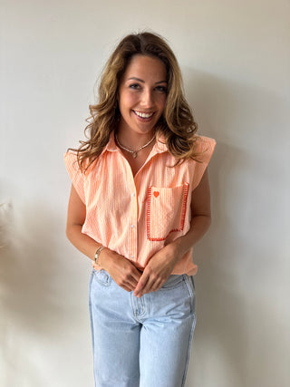 Heart pocket orange striped top