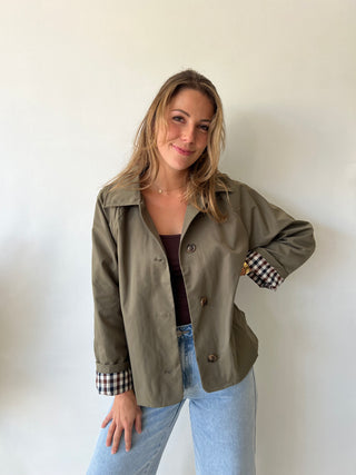 Kaki checked trench jacket