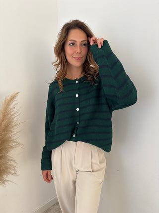 Green marine striped button knit