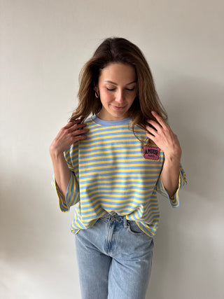 Blue yellow striped amour t-shirt