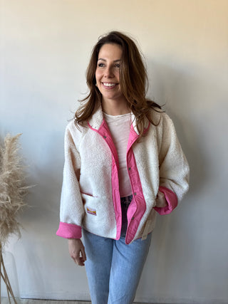 Pink reversible teddy jacket
