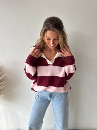 Burgundy pink striped knit