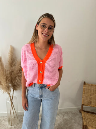 Super soft pink orange button knit