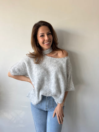 Grey open shoulder soft knit