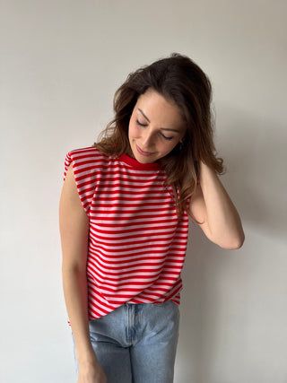 Pink red striped sleeveless top
